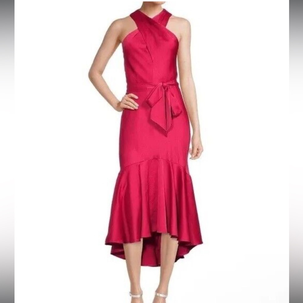 ❤️ TAYLOR Raspberry Red Satin Evening Dress with Mermaid Skirt. BNWT.